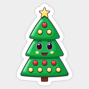 Cartoon Kawaii Christmas Tree with Cheerful Face Sticker